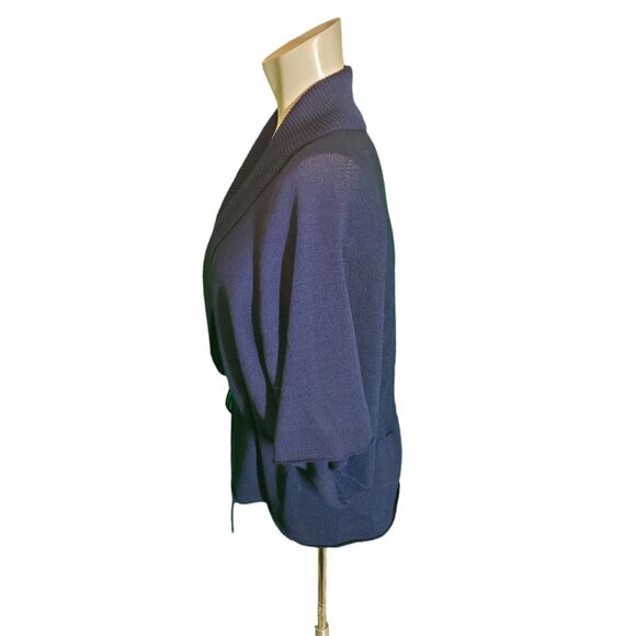 Margaret O'Leary Cardigan Sweater Wool Kimono Sleeve Peplum Navy Blue Sz L - Picture 3 of 7